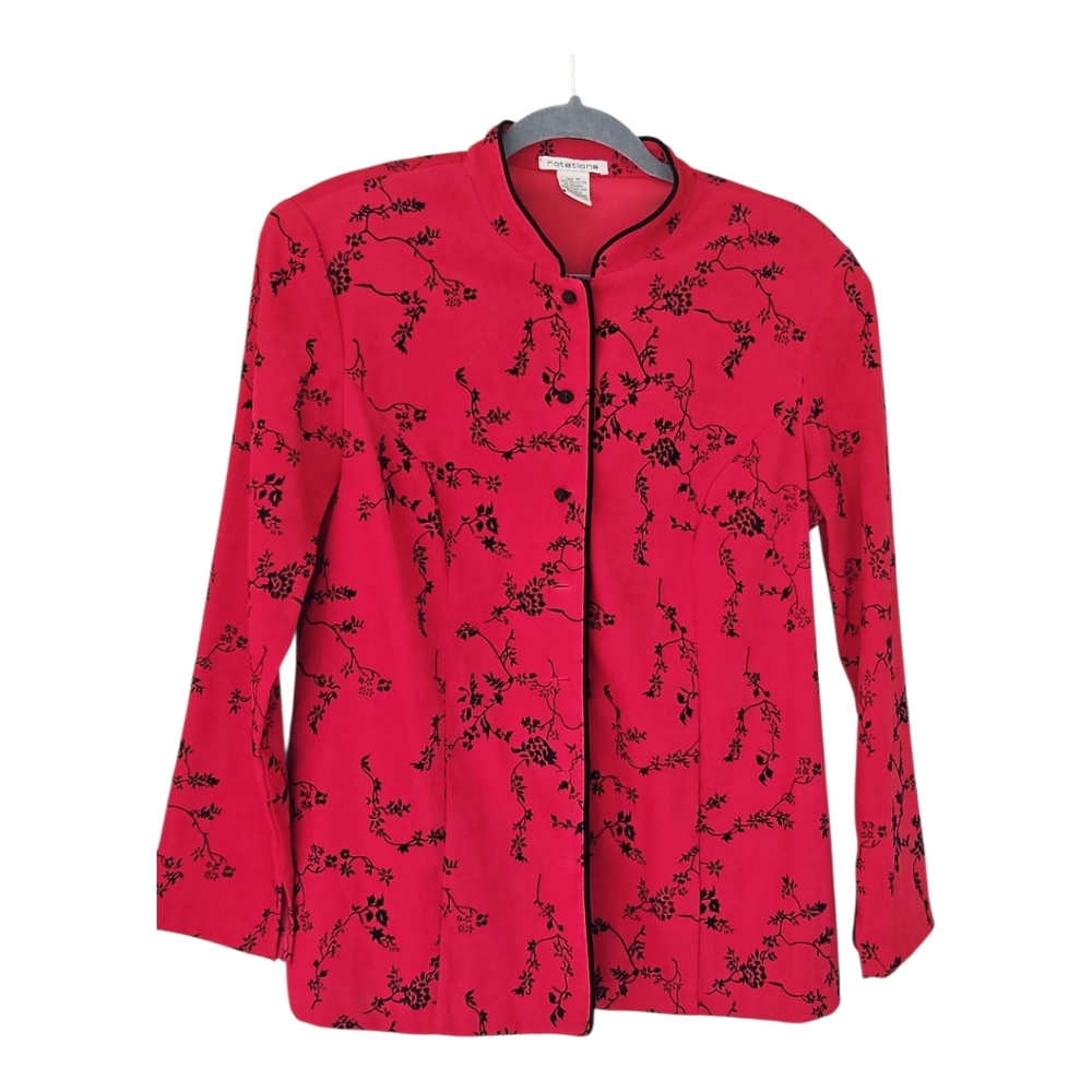 Vintage Notations Red Floral Nehru Collar Jacket